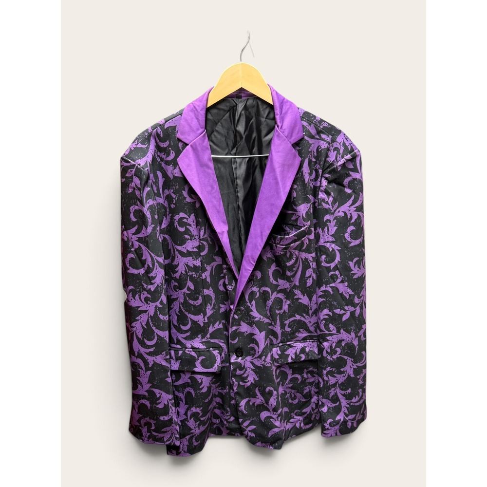 Purple Black Damask Scroll Print Blazer Jacket XXXL Halloween Costume Snazzy